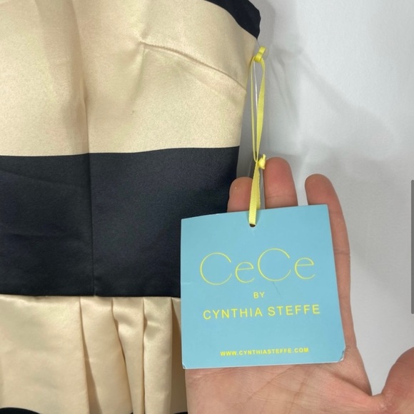 CeCe by Cynthia Steffe Size 6 Satin Black Champagne Fit and Flare Dress NEW! NWT - Picture 6 of 9
